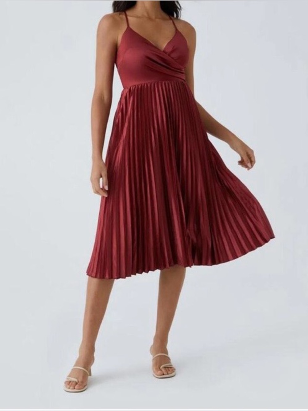 MEDIUM .   HALARA PLEATED LACE UP STRAPPY MIDI DRESS